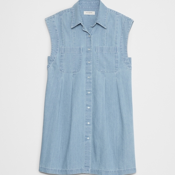 Banana Republic Dresses & Skirts - Banana Republic Utility Mini Shirtdress Light Blue 2025 Season EUC ButtonFront L